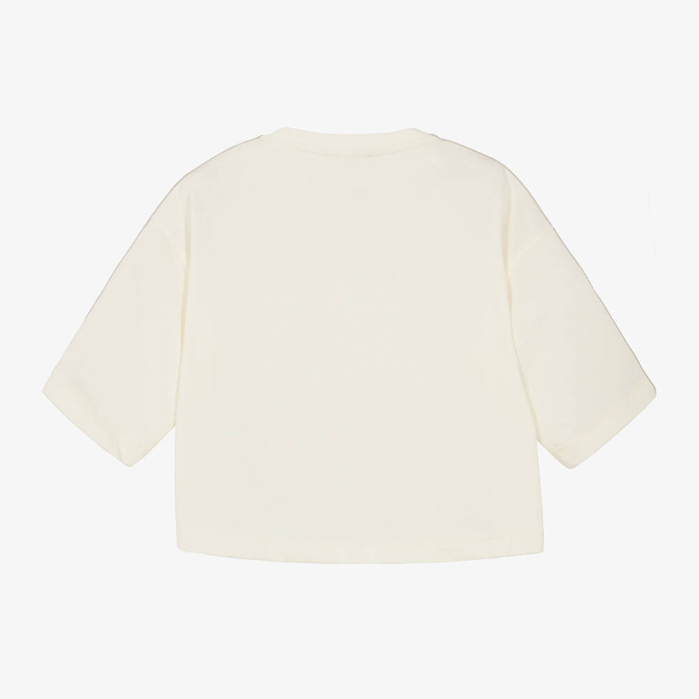 إEmporio Armani-تيشيرت قطن لون عاجي للبنات | Childrensalon Outlet