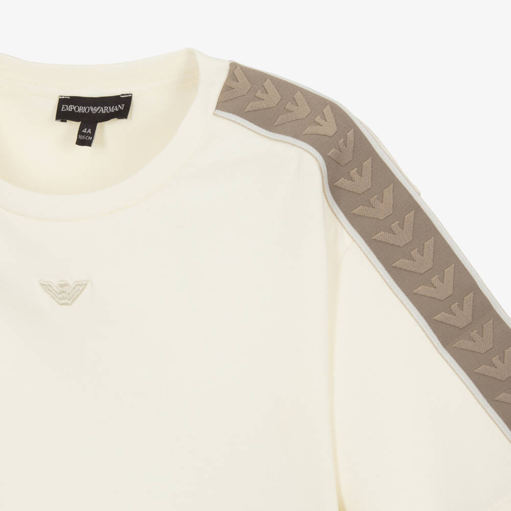 إEmporio Armani-تيشيرت قطن لون عاجي للبنات | Childrensalon Outlet