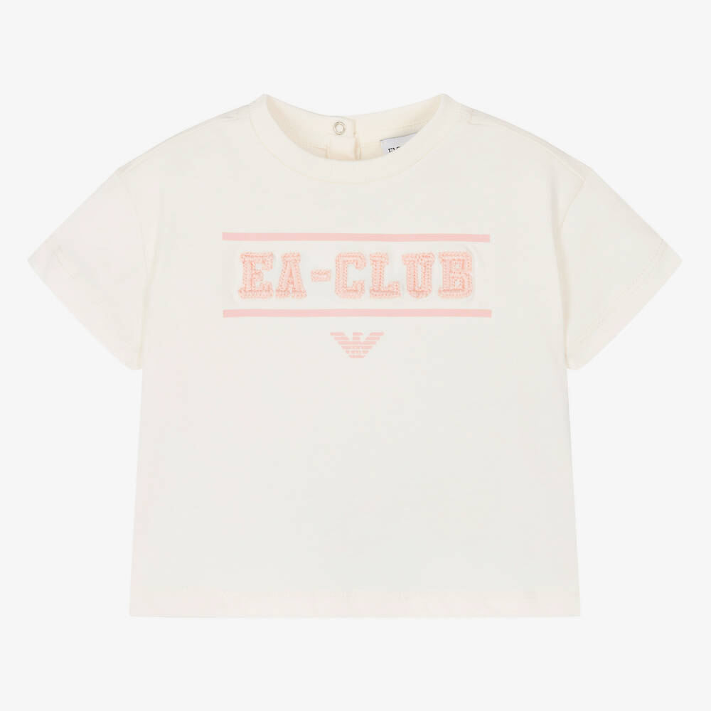 Emporio Armani-Girls Ivory Organic Cotton T-Shirt | Childrensalon Outlet