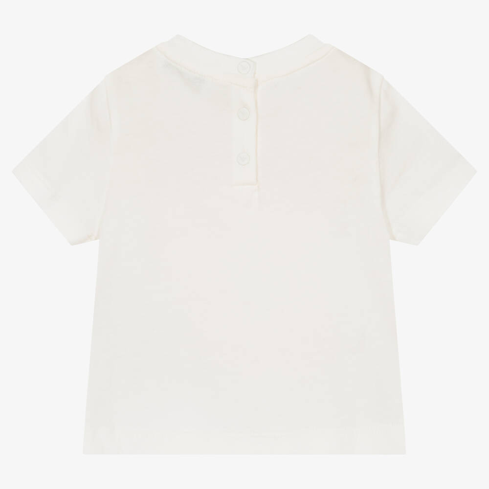 Emporio Armani-تيشيرت أطفال بناتي قطن مزين بترتر لون عاجي | Childrensalon Outlet