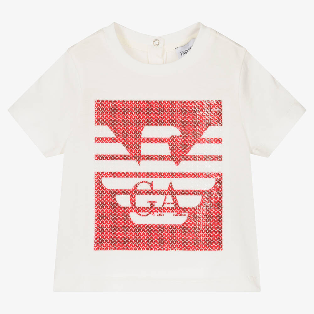 Emporio Armani - T-shirt ivoire aigle en sequins | Childrensalon