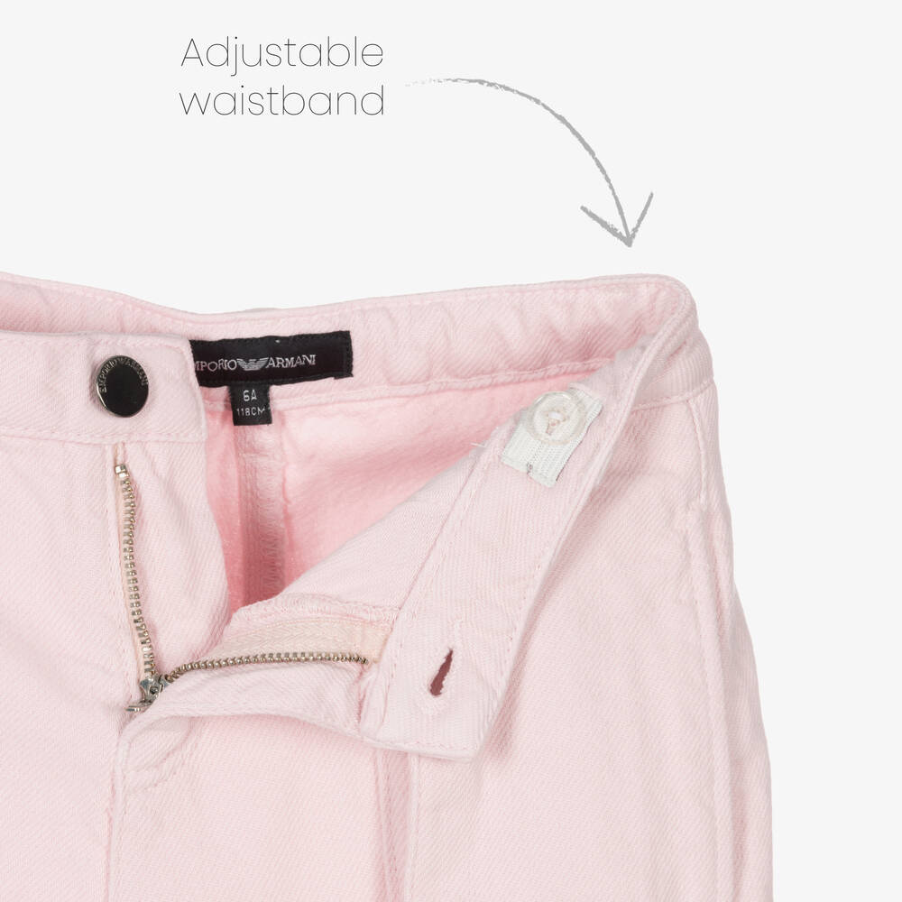 إEmporio Armani-بنطلون بأرجل واسعة قطن لون زهري فاتح للبنات | Childrensalon Outlet