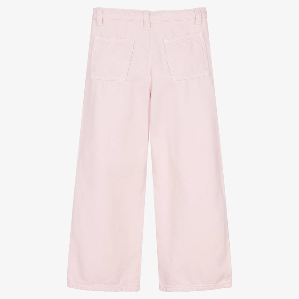 إEmporio Armani-بنطلون بأرجل واسعة قطن لون زهري فاتح للبنات | Childrensalon Outlet