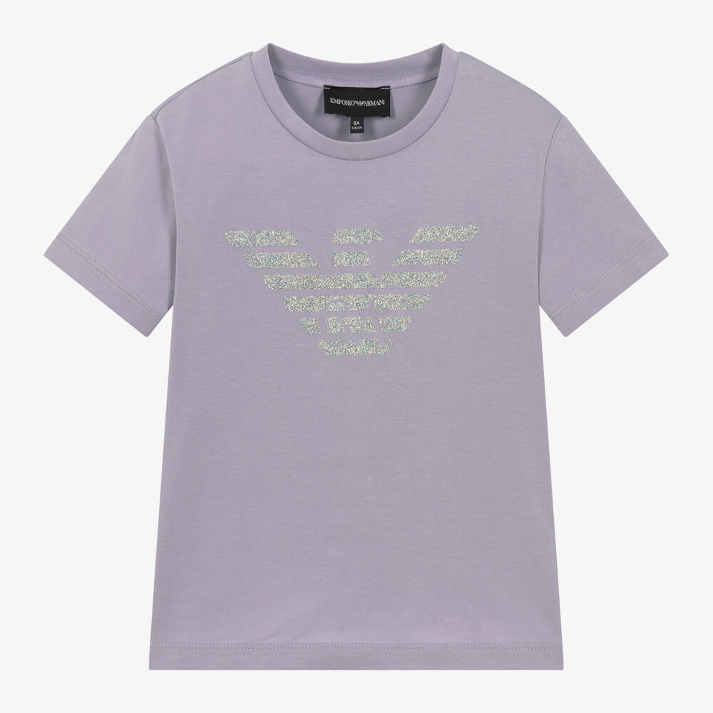 Emporio Armani-تيشيرت بشعار النسر قطن لون بنفسجي للبنات | Childrensalon Outlet