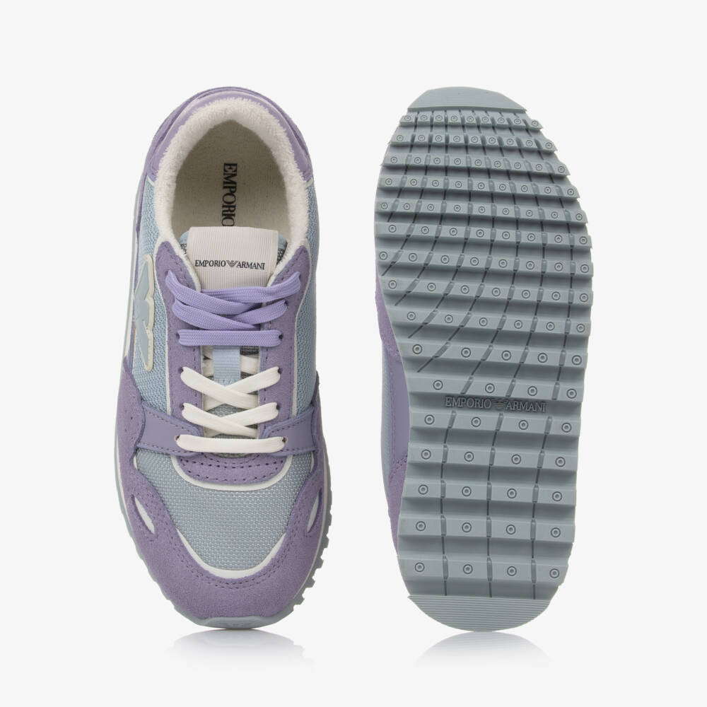 Emporio Armani-Girls Lilac Leather & Blue Mesh Trainers | Childrensalon Outlet
