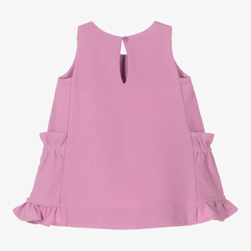 إمبوريو أرماني-فستان أطفال بناتي قطن بيكيه لون زهري ليلكي | Childrensalon Outlet