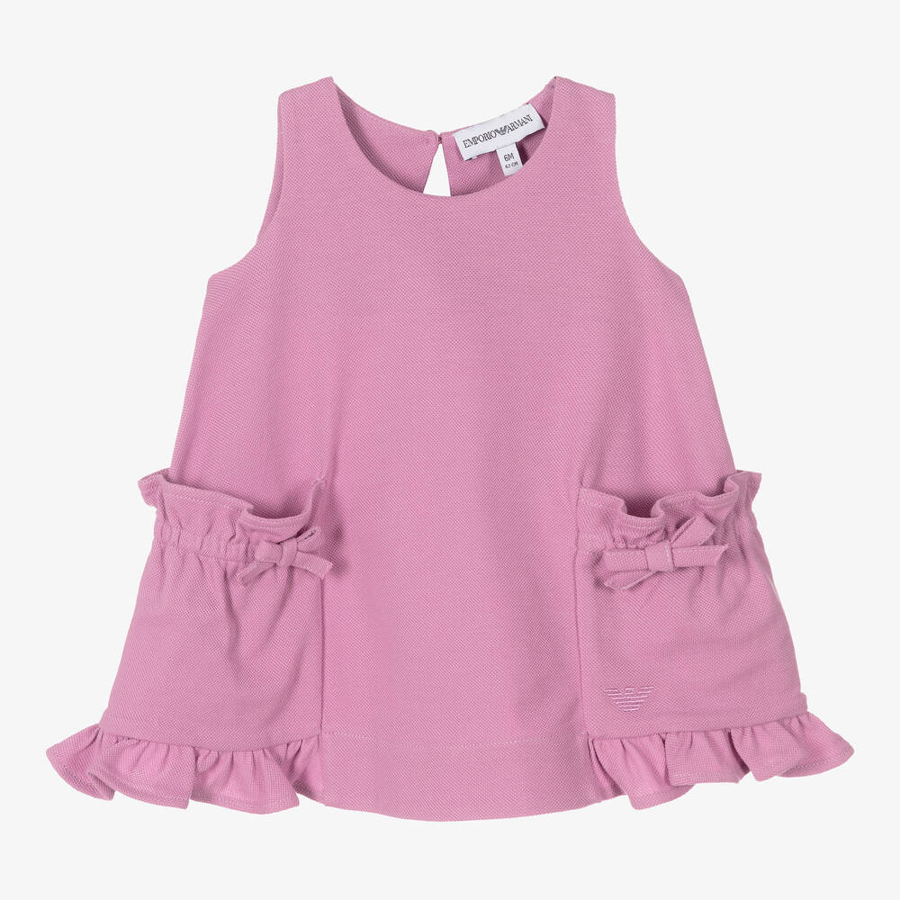 Emporio Armani - Girls Lilac Pink Cotton Piqué Dress | Childrensalon