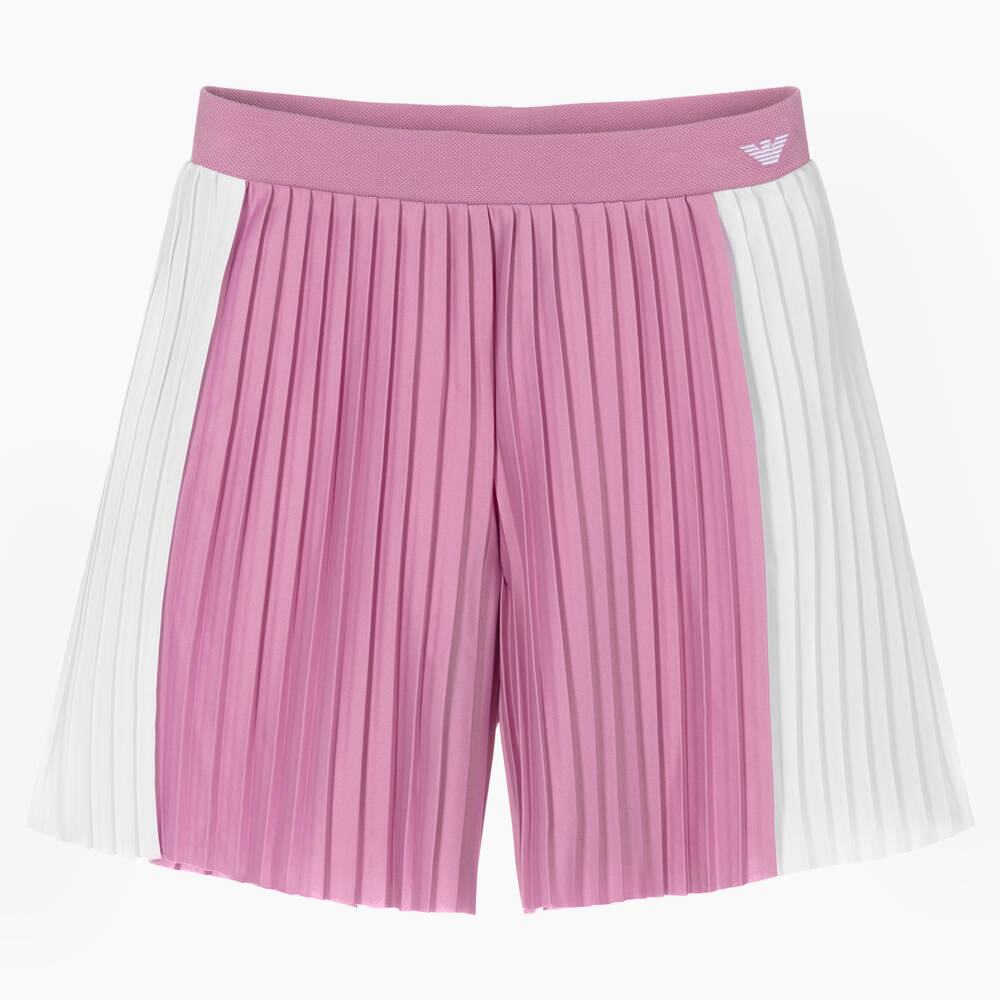Emporio Armani - Girls Lilac Pink & White Pleated Shorts | Childrensalon