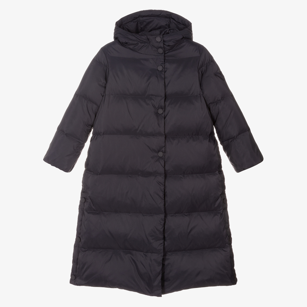 Emporio Armani - Langer, blauer Steppmantel (M) | Childrensalon