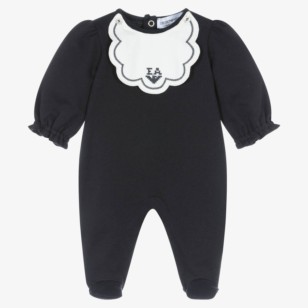 Emporio Armani - Girls Navy Blue Cotton Babygrow | Childrensalon