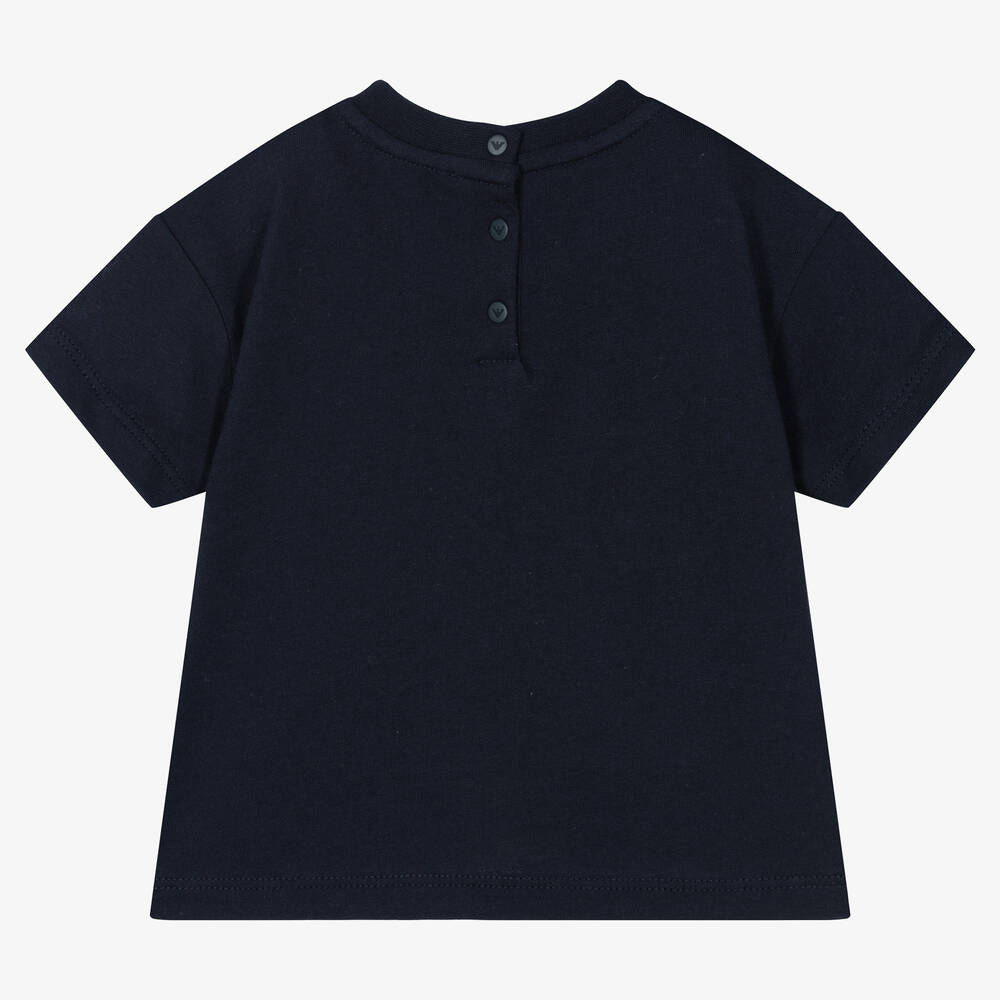 Emporio Armani-Girls Navy Blue Cotton EA T-Shirt | Childrensalon Outlet