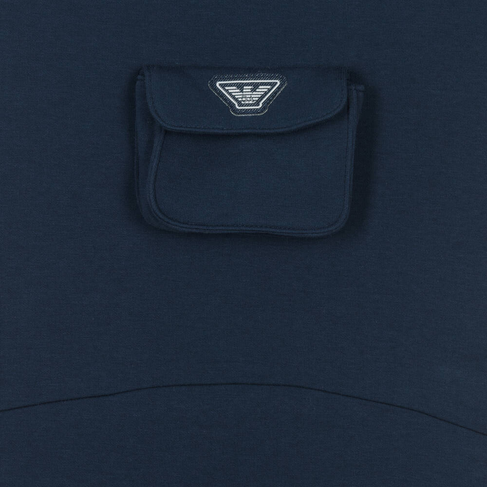 Emporio Armani-Girls Navy Blue Cotton Hooded Dress | Childrensalon Outlet