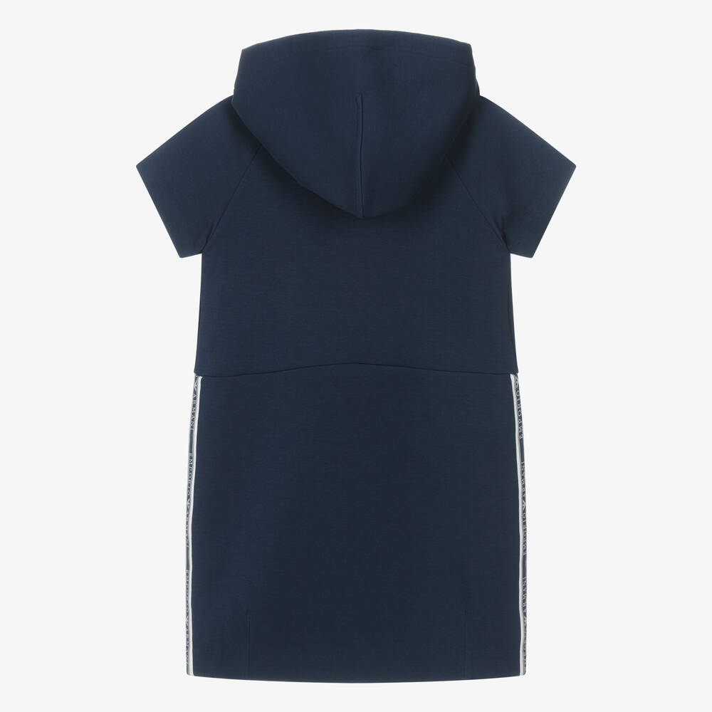 Emporio Armani-Girls Navy Blue Cotton Hooded Dress | Childrensalon Outlet