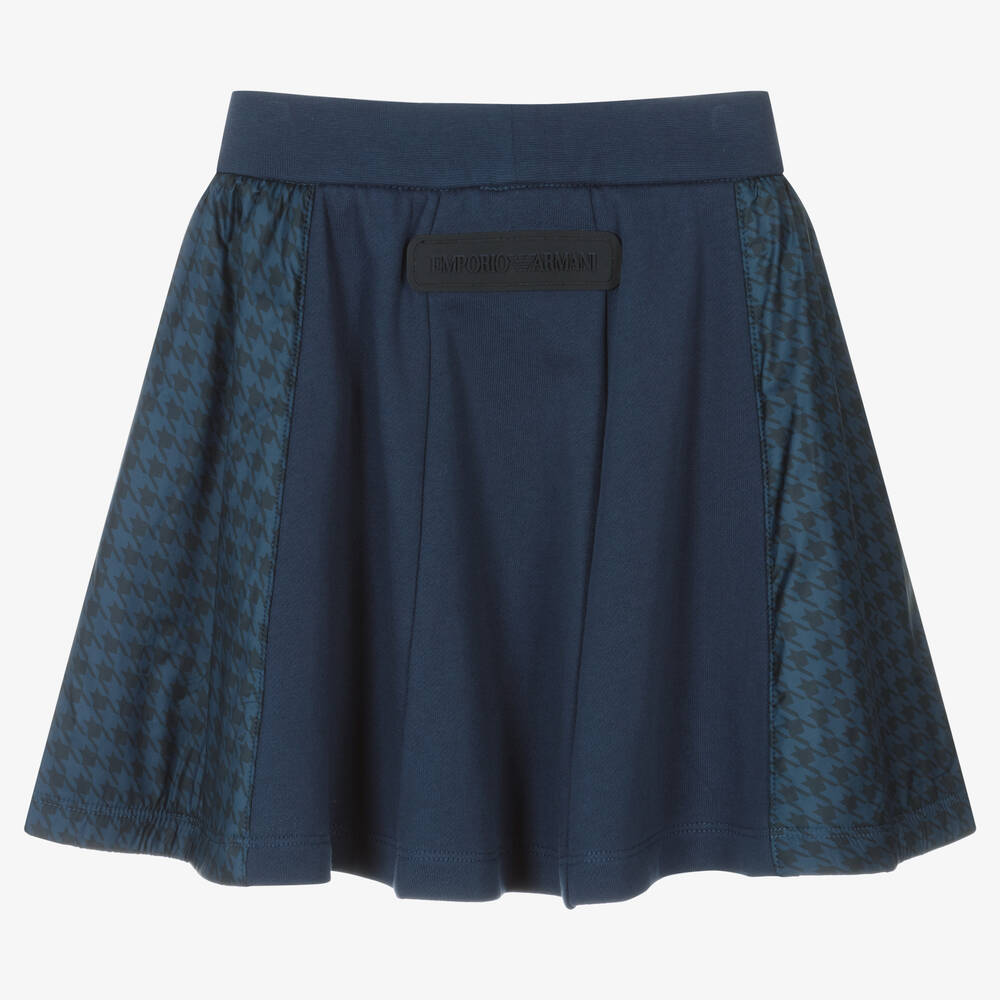 Emporio Armani-Girls Navy Blue Cotton Houndstooth Skirt | Childrensalon Outlet