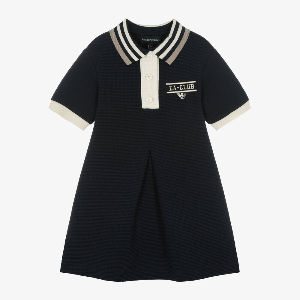 Emporio Armani Girls Navy Blue Cotton Polo Dress Childrensalon Outlet