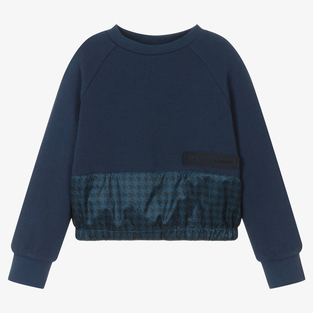Emporio Armani - Girls Navy Blue Cotton Sweatshirt | Childrensalon