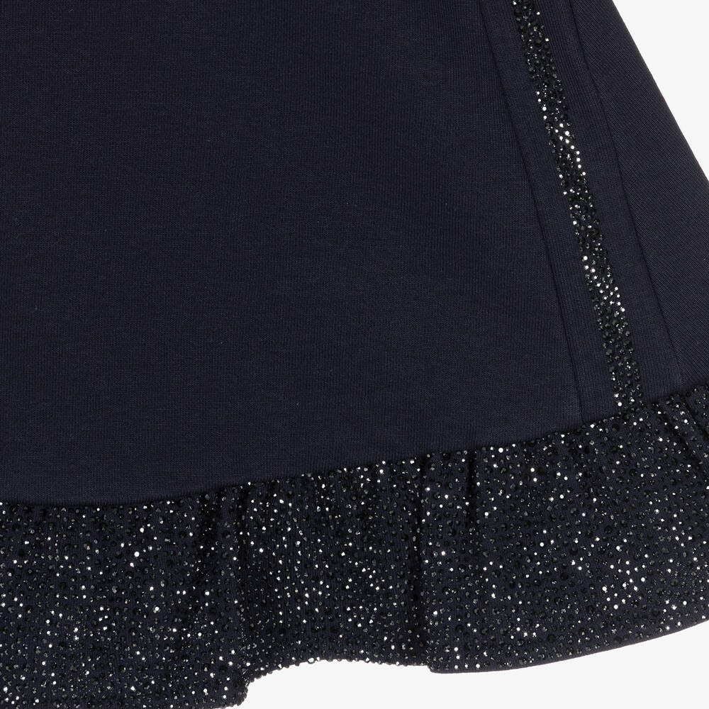 Emporio Armani-Girls Navy Blue Diamanté Jersey Dress | Childrensalon Outlet