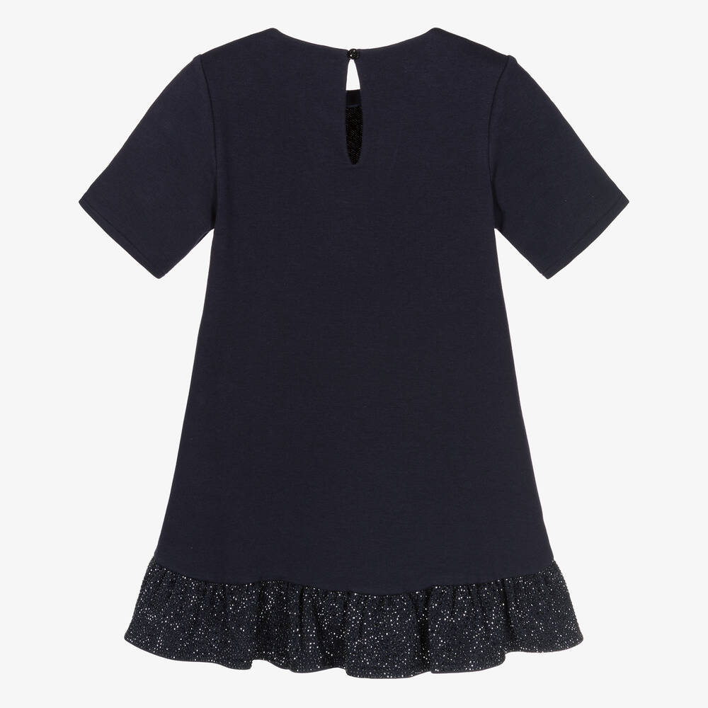 Emporio Armani-Girls Navy Blue Diamanté Jersey Dress | Childrensalon Outlet