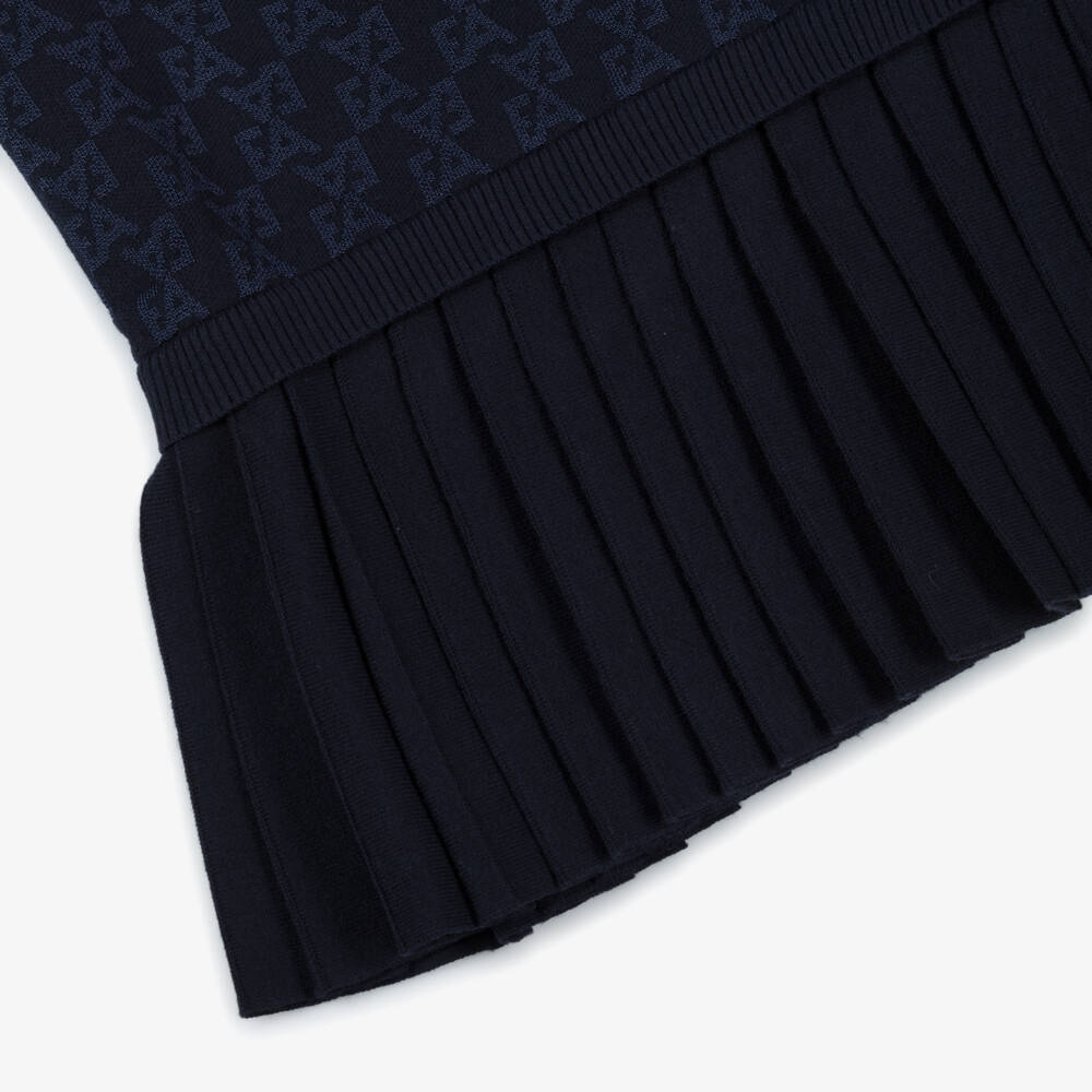 Emporio Armani-Girls Navy Blue EA Logo Jacquard Knit Dress | Childrensalon Outlet