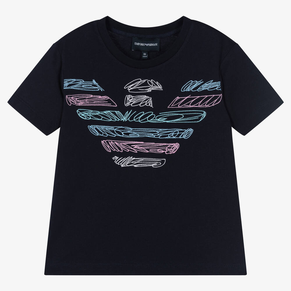 Emporio Armani - Navyblaues T-Shirt mit Adler-Print | Childrensalon