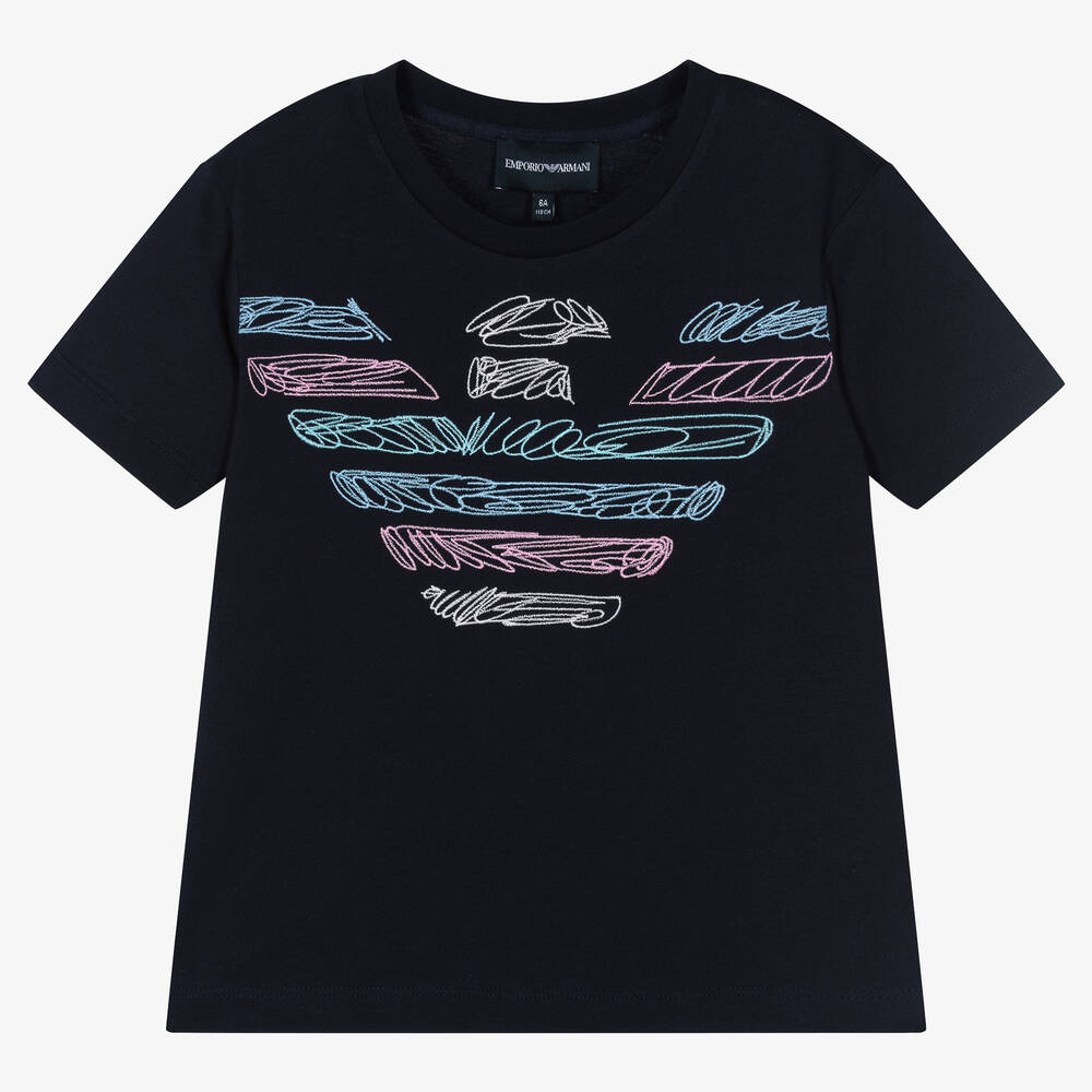 Emporio Armani - Girls Navy Blue Eagle Logo T-shirt | Childrensalon