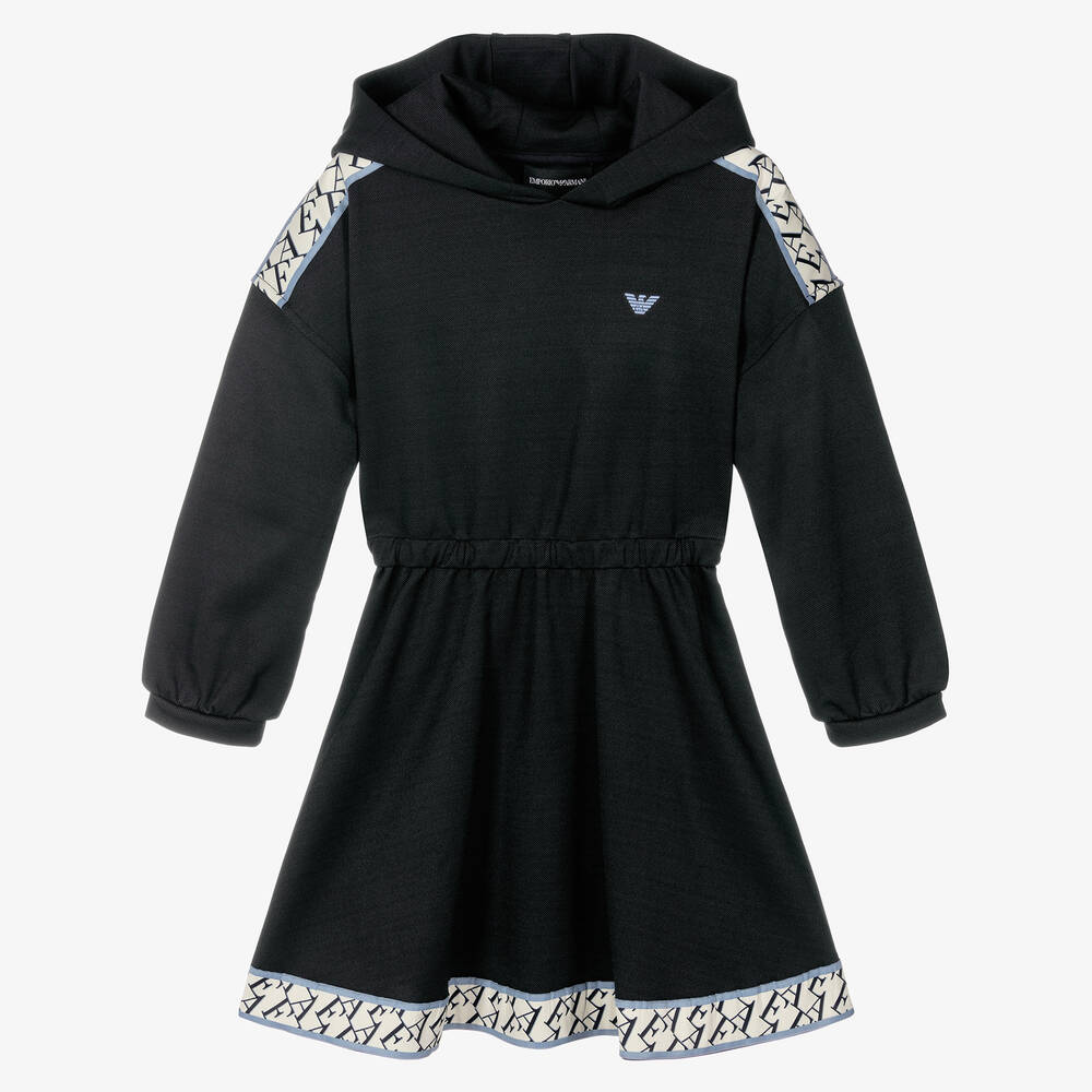 Emporio Armani - Girls Navy Blue Hooded Dress | Childrensalon