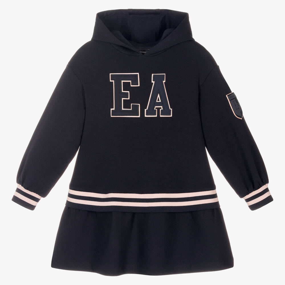 Emporio Armani - Girls Navy Blue Hoodie Dress | Childrensalon