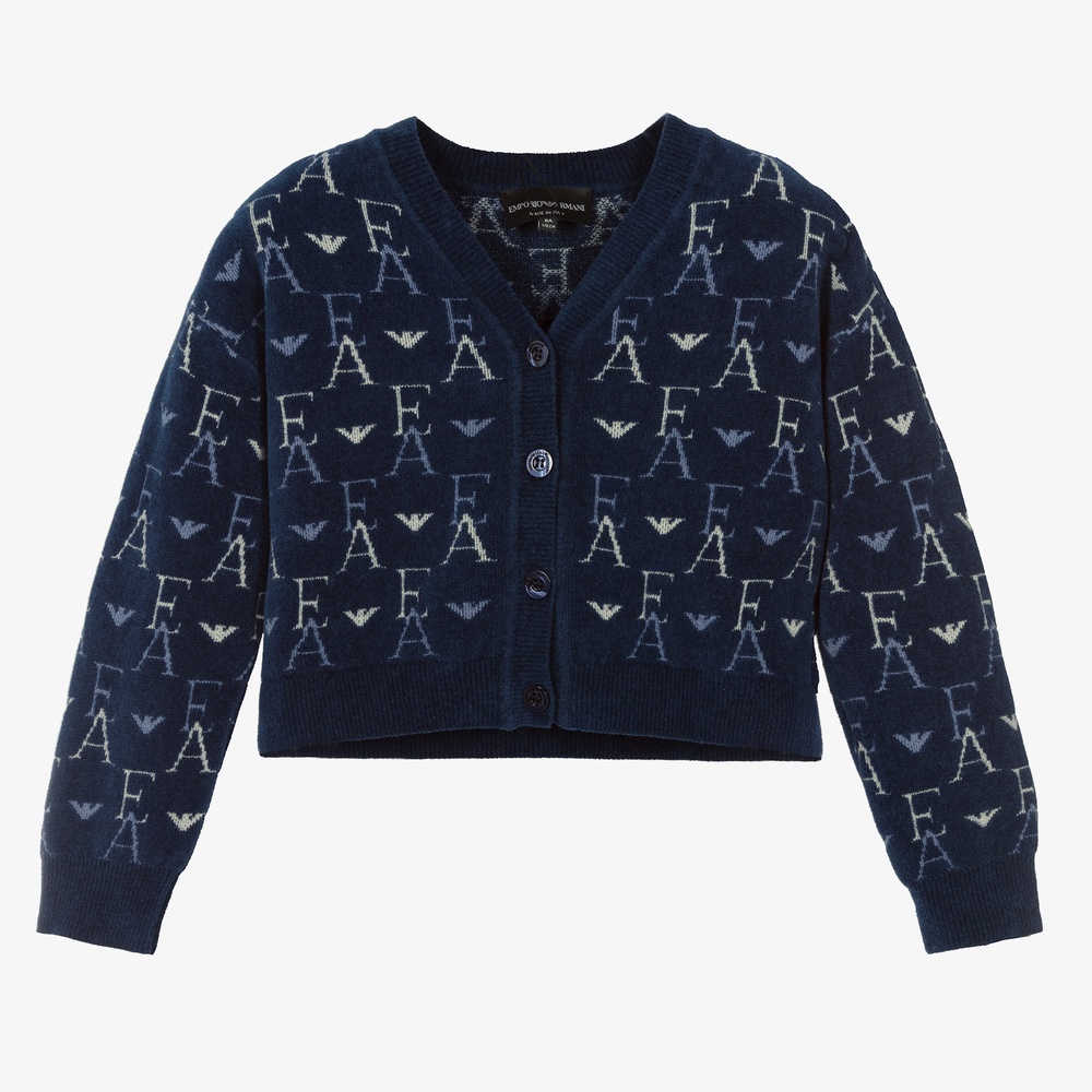 Emporio Armani - Cardigan marine en maille fille | Childrensalon