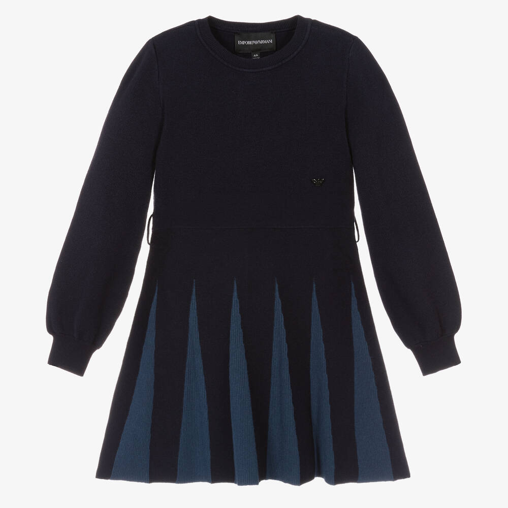 Emporio Armani-فستان مزيج فيسكوز محبوك لون كحلي | Childrensalon Outlet