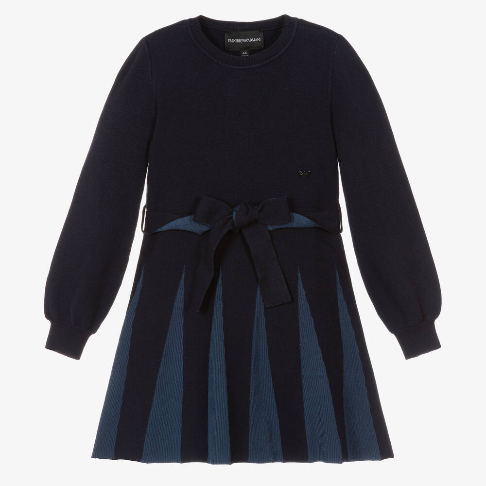 Emporio Armani - Girls Navy Blue Knitted Dress | Childrensalon