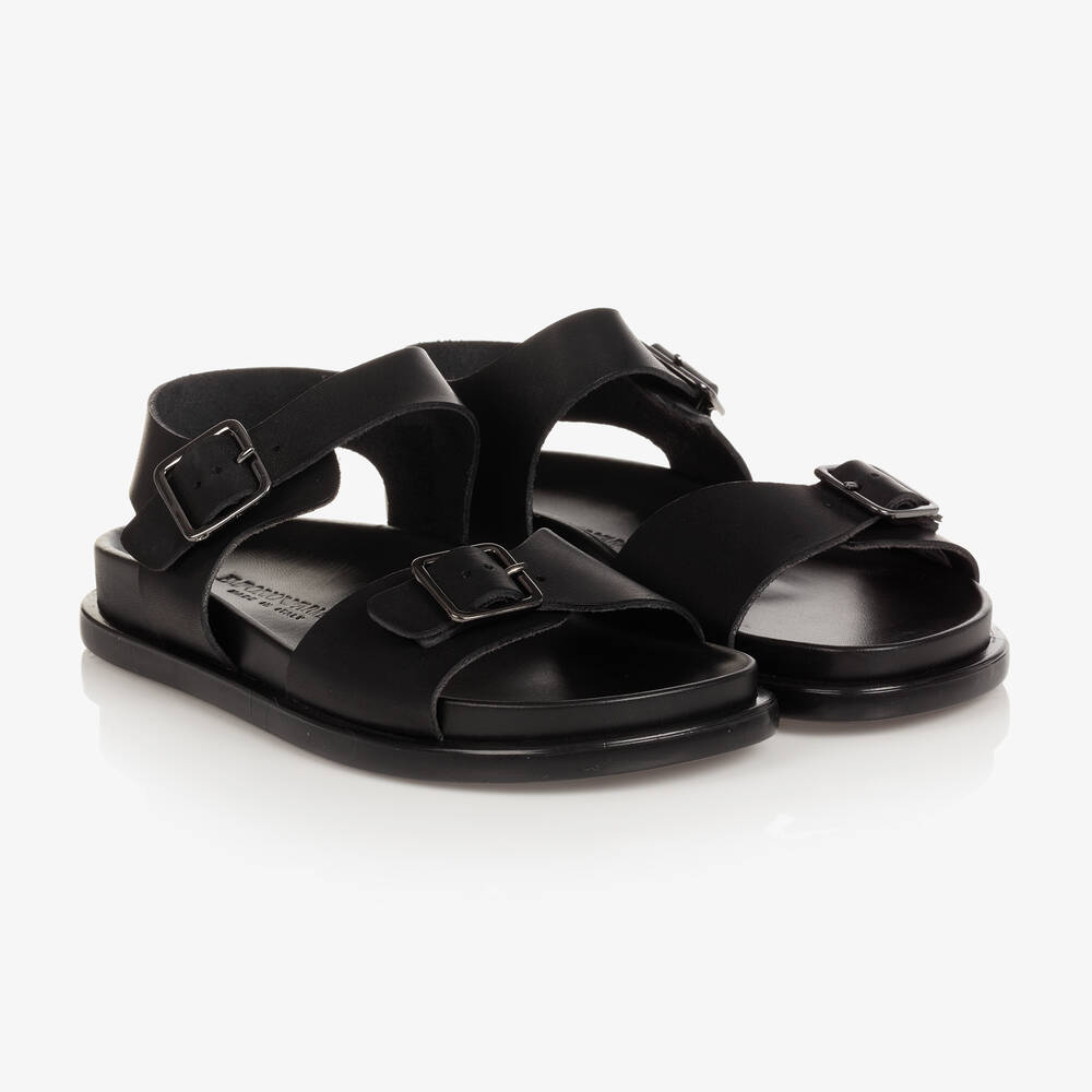 Emporio Armani - Girls Navy Blue Leather Buckle Sandals  | Childrensalon