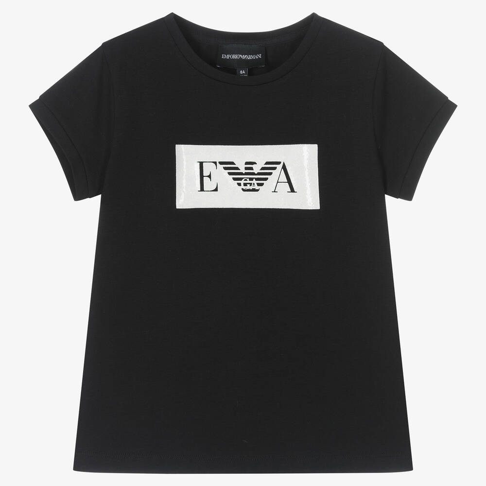 Emporio Armani-Girls Navy Blue Logo T-Shirt | Childrensalon Outlet