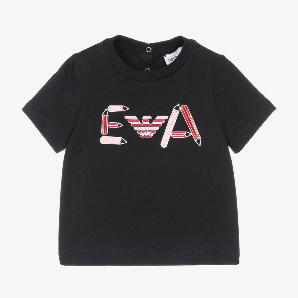 Emporio Armani - T-Shirt mit EA-Bleistift-Print Navy  | Childrensalon