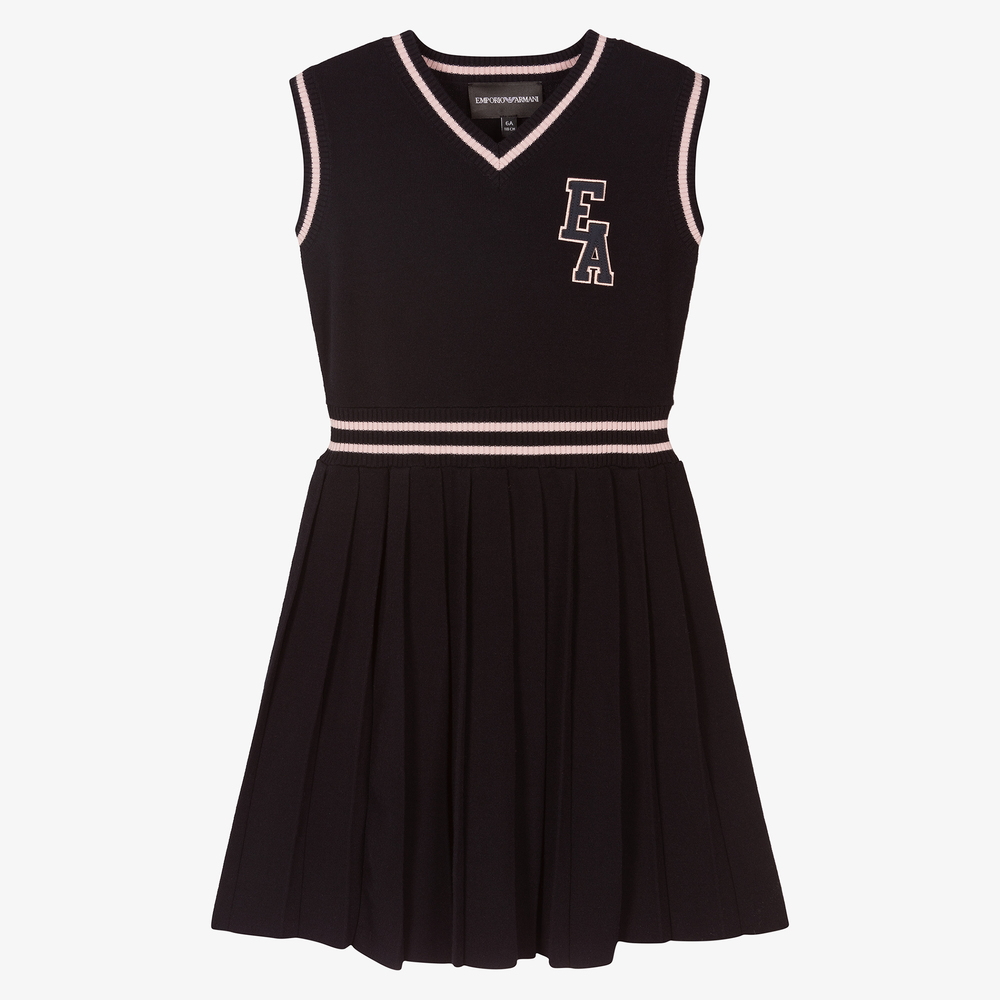 Emporio Armani-Синее плиссированное платье для девочек | Childrensalon Outlet