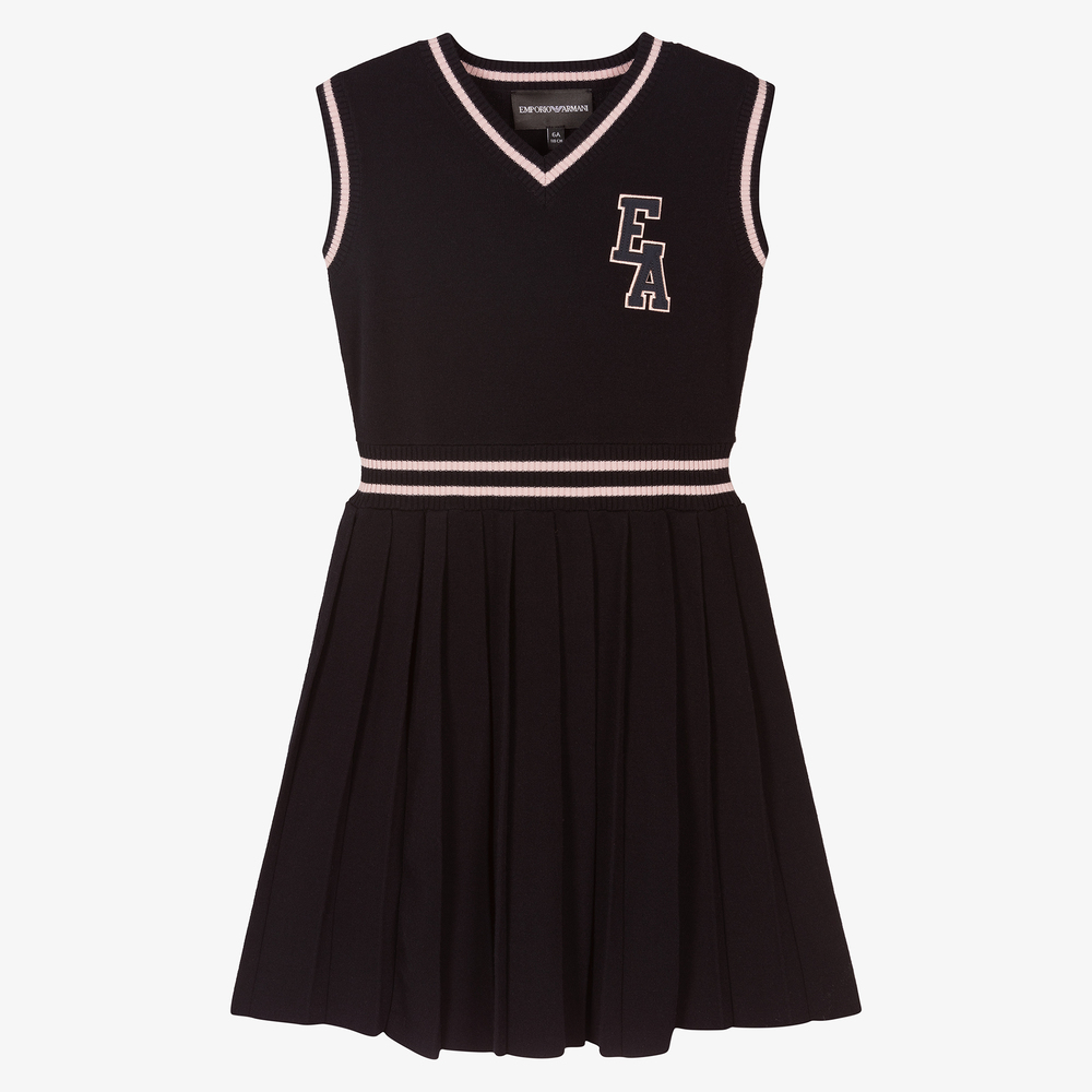 Emporio Armani - Girls Navy Blue Pleated Dress | Childrensalon