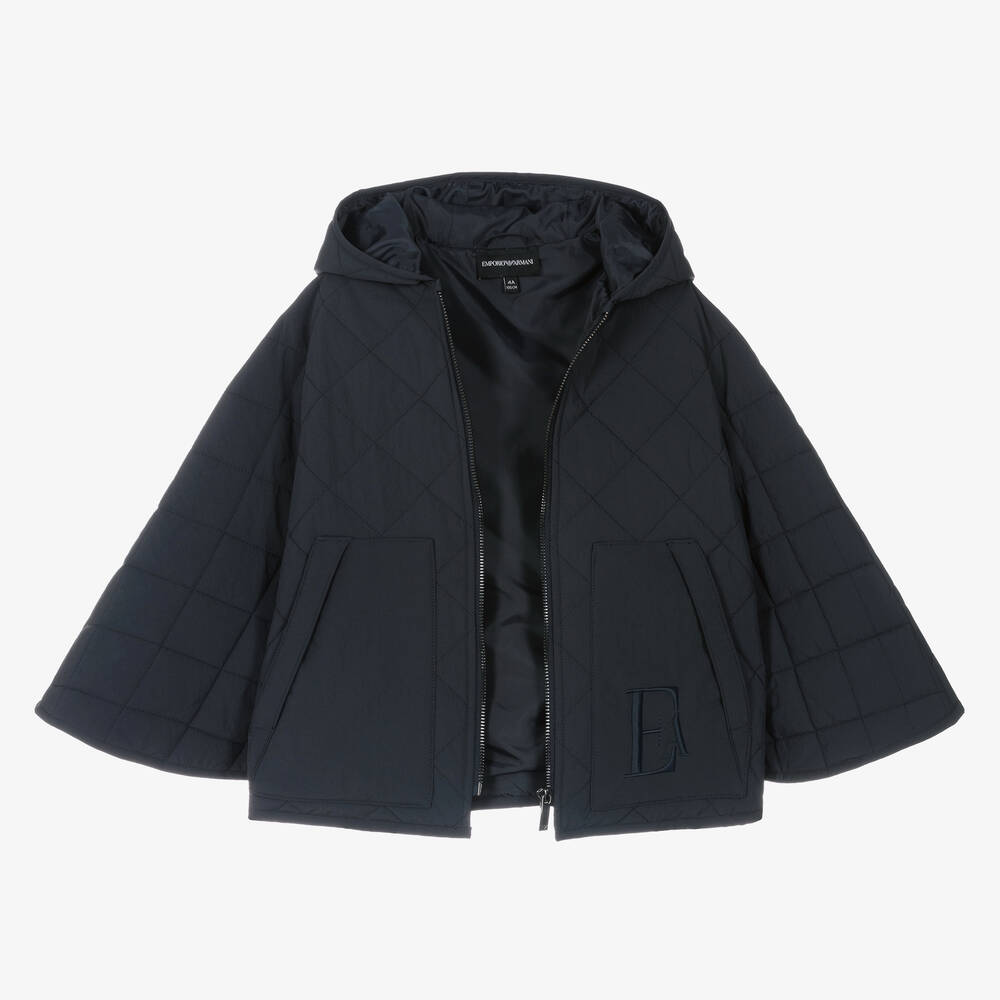 Emporio Armani-Синий стеганый кейп с капюшоном | Childrensalon Outlet