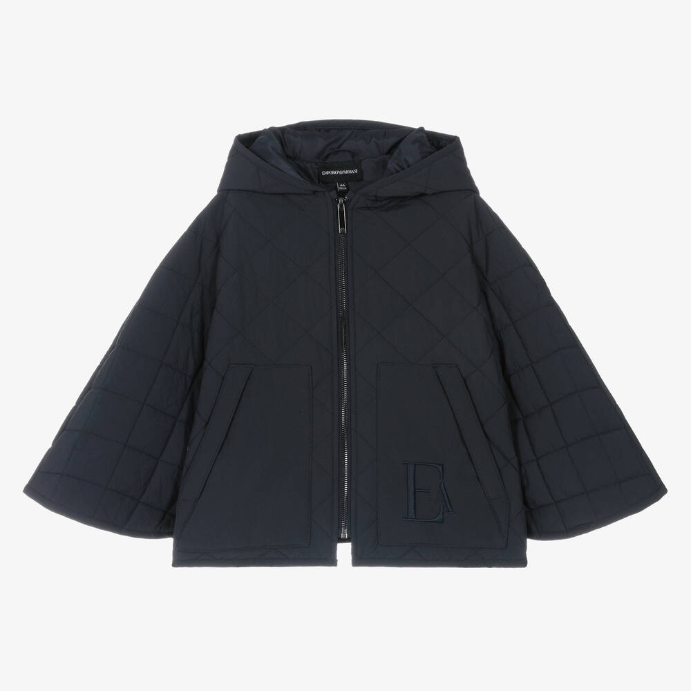 Girls Navy Blue Quilted Hooded Cape