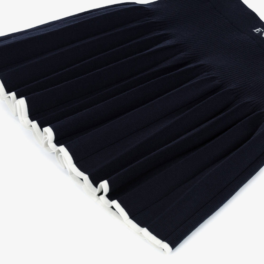 Emporio Armani-Girls Navy Blue Ribbed Knit Pleated Skirt Set | Childrensalon Outlet