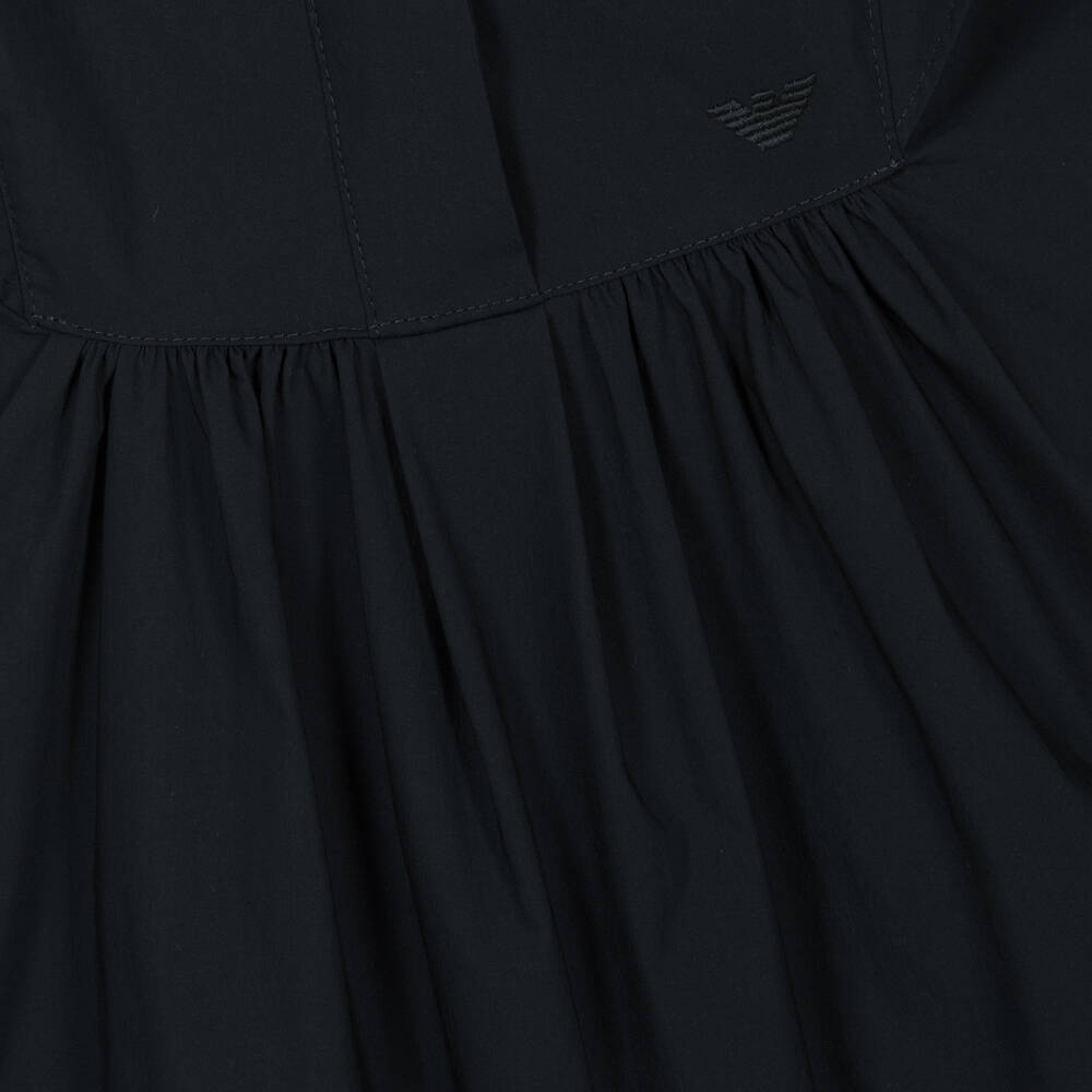 Emporio Armani-فستان مزيج قطن بوبلين لون كحلي مزين بكشكش | Childrensalon Outlet