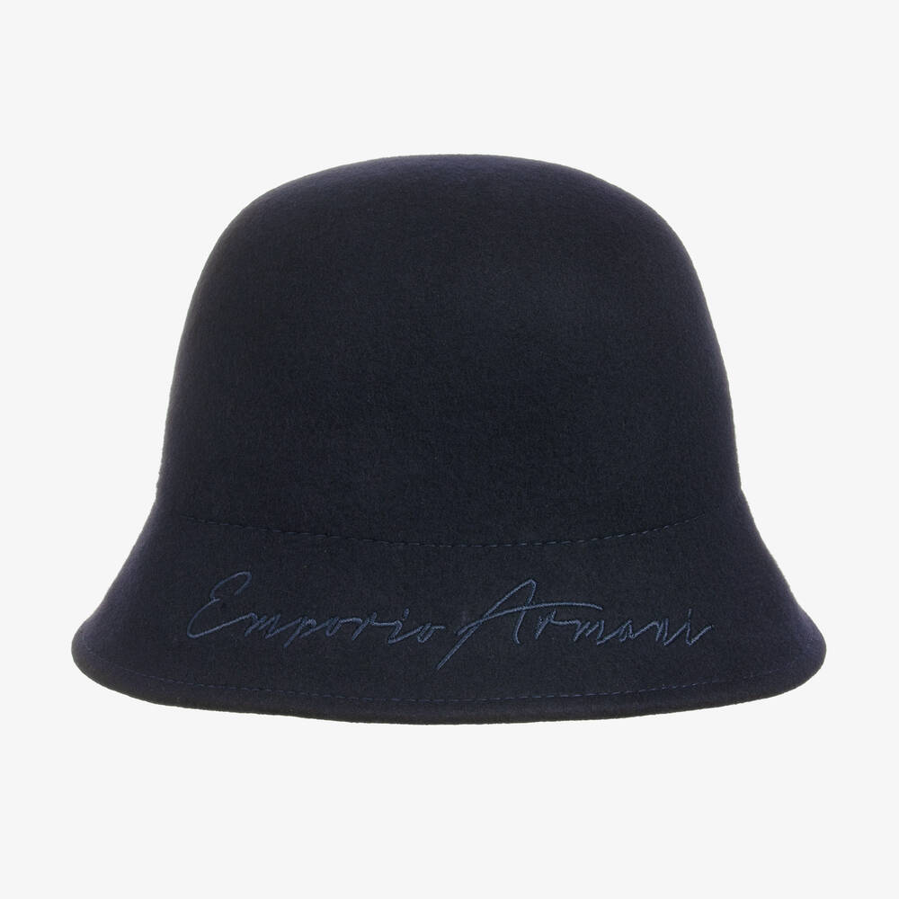 Emporio Armani - Синяя шерстяная шляпка клош для девочек | Childrensalon