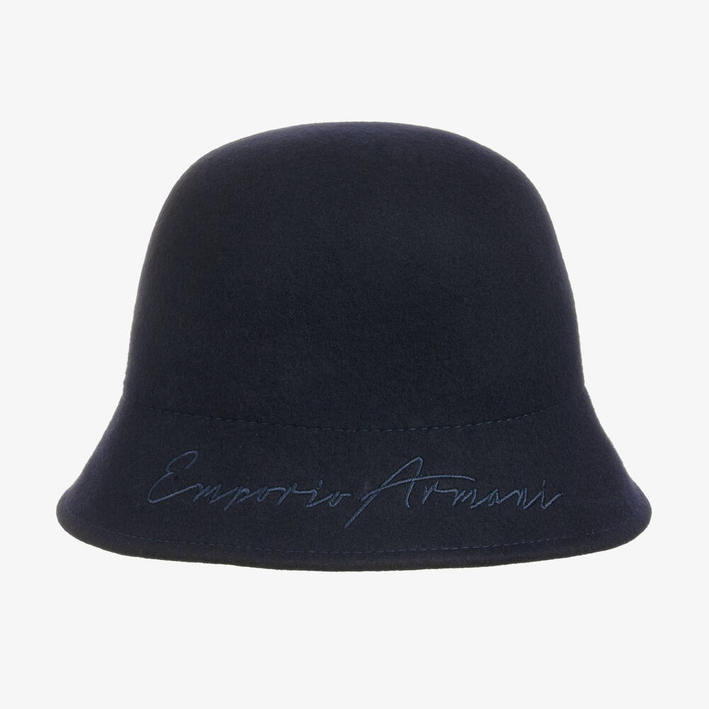 Emporio Armani - Chapeau cloche bleu marine en laine fille | Childrensalon