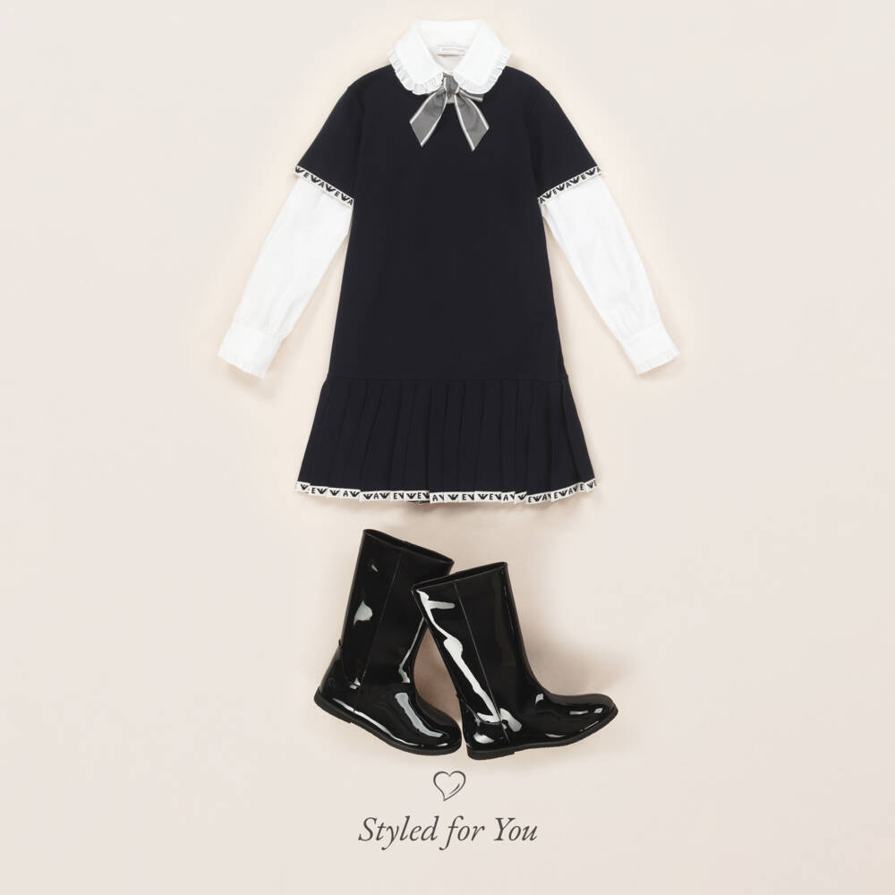 Emporio Armani-Girls Navy Knit Pleated Dress | Childrensalon Outlet