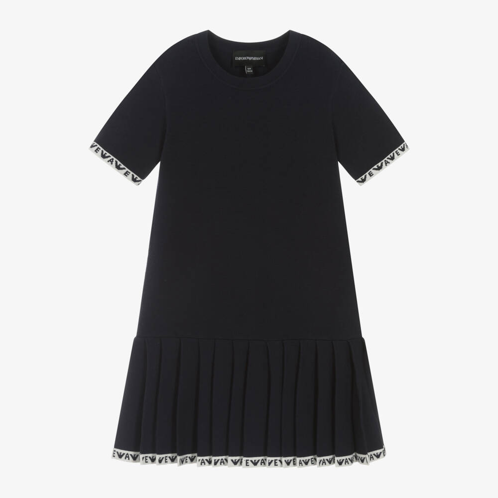 Emporio Armani-Girls Navy Knit Pleated Dress | Childrensalon Outlet