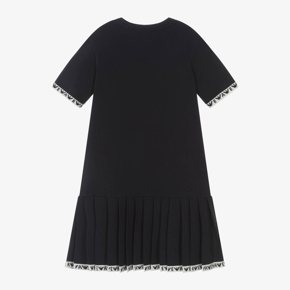 Emporio Armani-Girls Navy Knit Pleated Dress | Childrensalon Outlet