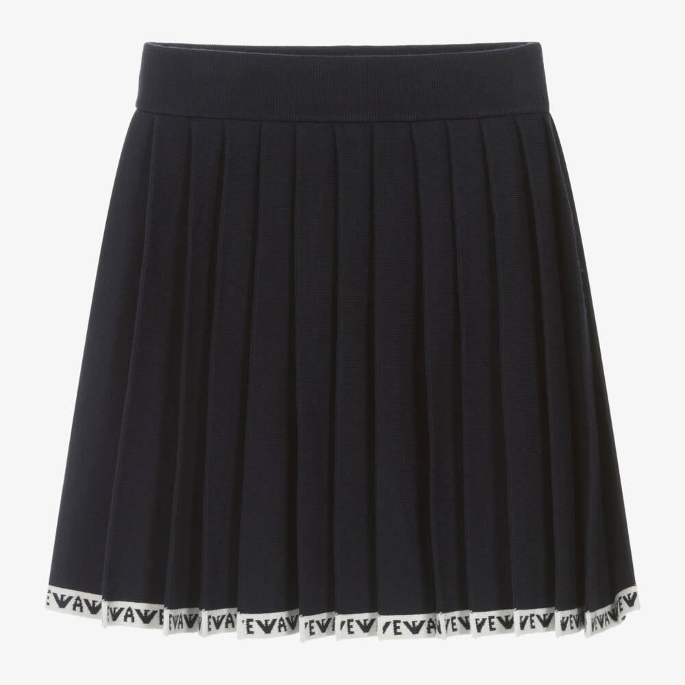 Emporio Armani-Girls Navy Pleated Knit Skirt | Childrensalon Outlet