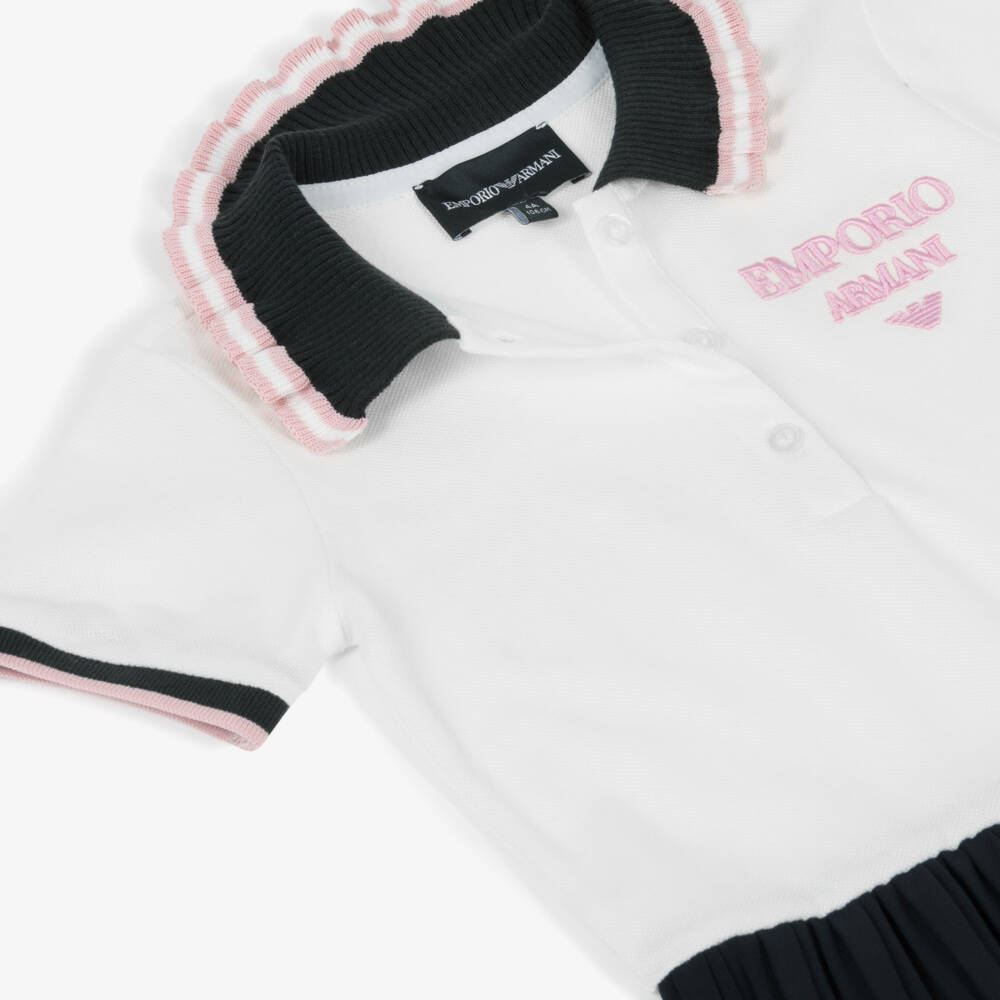 Emporio Armani-Girls Navy & White Pleated Delight Dress | Childrensalon Outlet