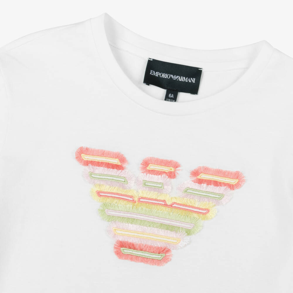 Emporio Armani-Girls Off-White Eagle Fringe Tee | Childrensalon Outlet