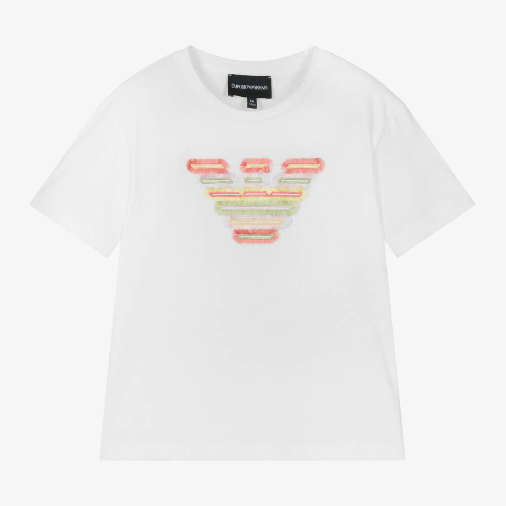 Emporio Armani-Girls Off-White Eagle Fringe Tee | Childrensalon Outlet