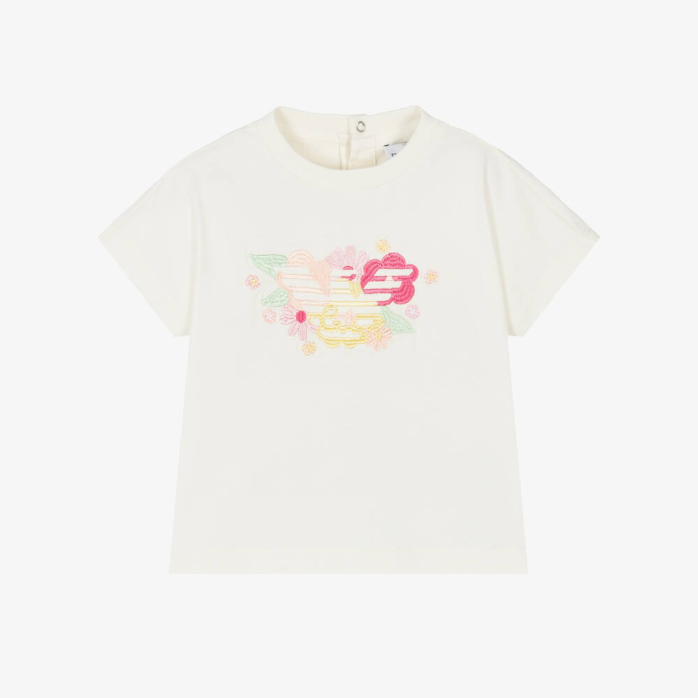 Emporio Armani-Футболка кремовая с цветочным эмблемой для девочек | Childrensalon Outlet