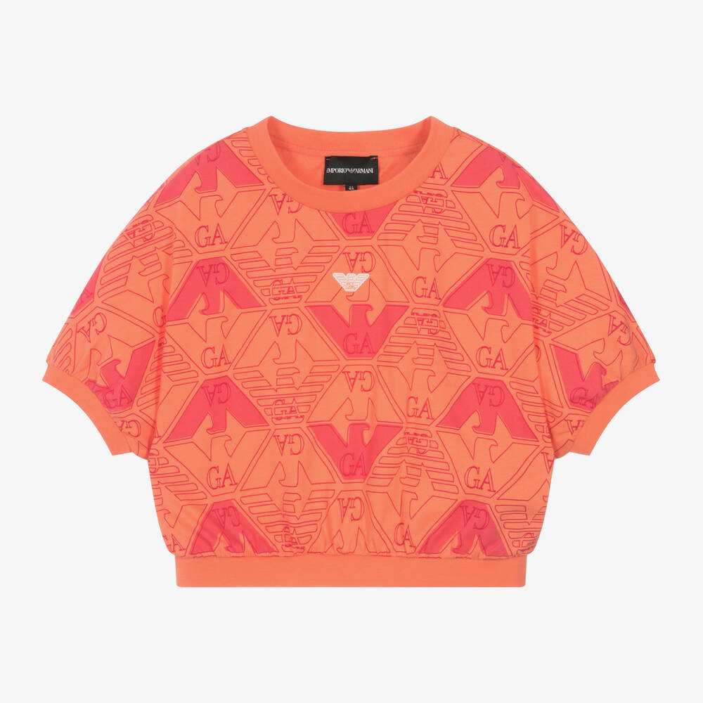 Emporio Armani Girls Orange Cotton Eagle T Shirt Childrensalon Outlet